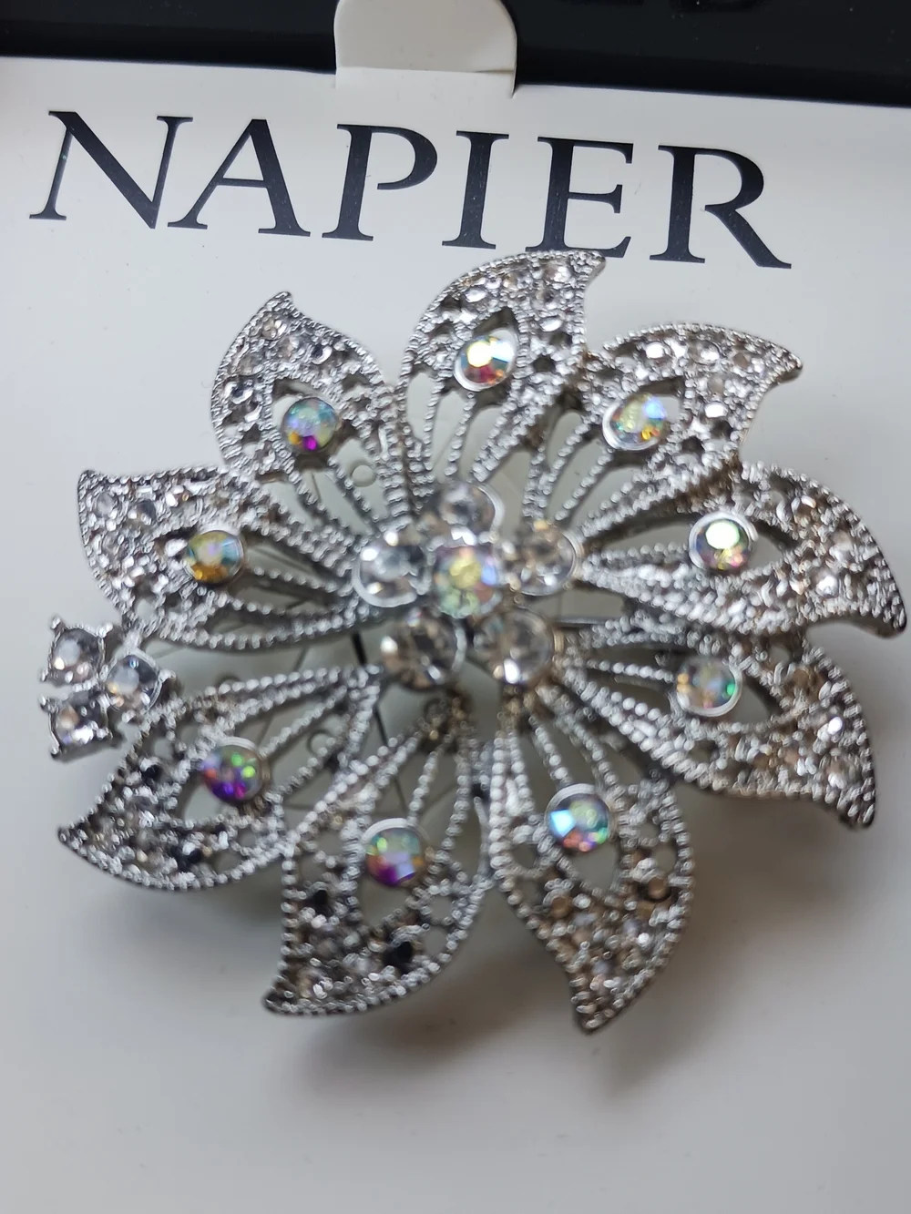 Napier Iridescent Crystal Floral Brooch